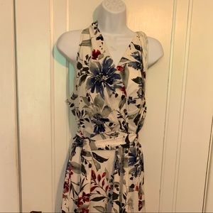 Beautiful red and blue floral dress with silver accents.  Belt included